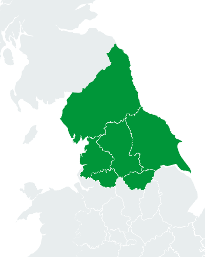 Map showing northern counties highlighted