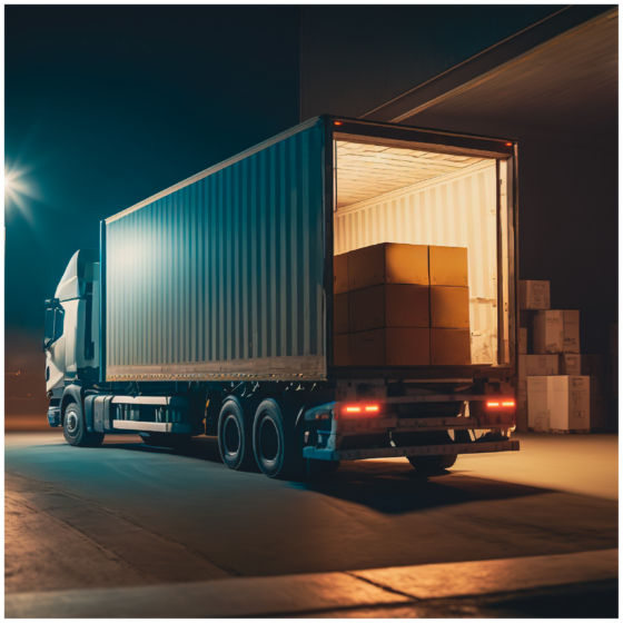 A lorry being loaded with boxes for delivery