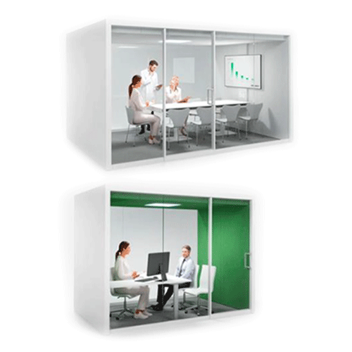 Different sized enclosed meeting spaces