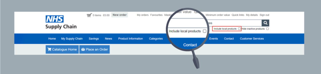 Screenshot highlighting include local products in our online catalogue
