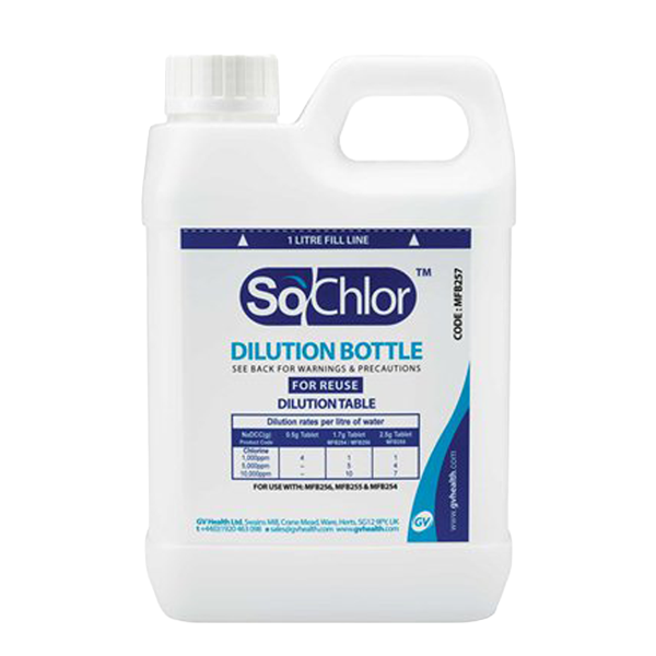 Chlorine Dilution Vessel Diluter bottle 1 litre with lid for use with SoChlor tablets