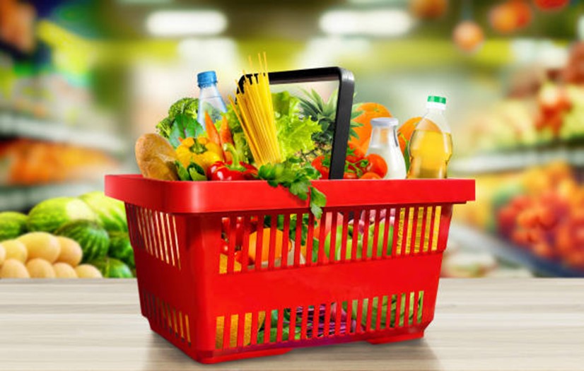 Shopping basket filled with fresh food Shopping basket filled with fresh food