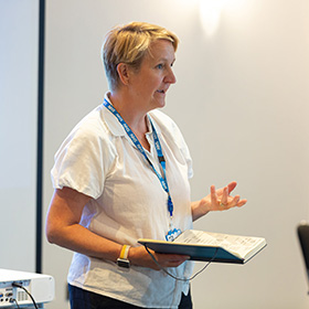 Michelle Johnson speaking at an event