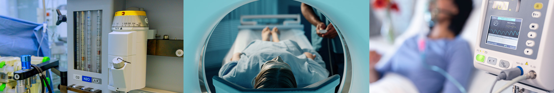 Typical products to do with NETIS shown - anaesthesia machine, MRI scanner and ventilator.
