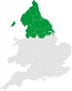 A Map of England showing the Northern regions highlighted