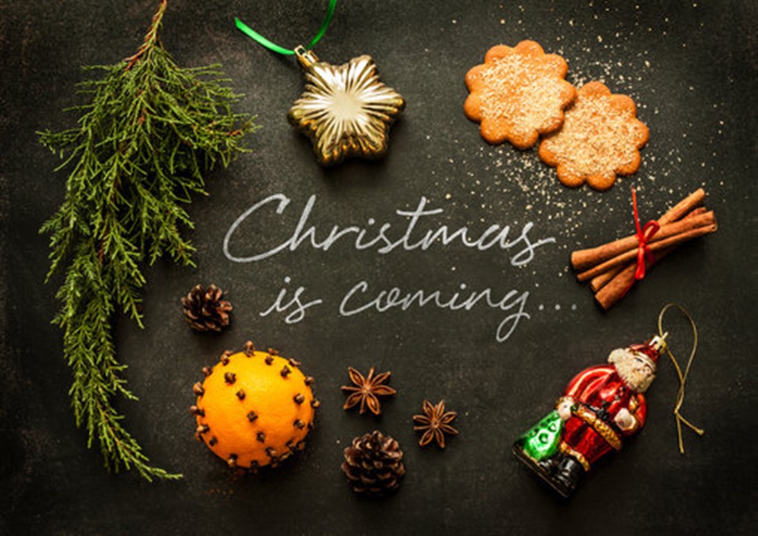 Christmas decorations on black background