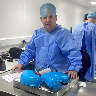 Anthony Heard, Sterile Services Manager at The Princess Alexandra Hospital NHS Trust with reusable medical hollowware products