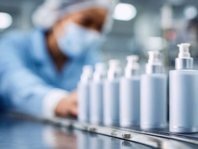 bottles in factory or on a production line blurred operator worker bottles in factory or on a production line blurred operator worker