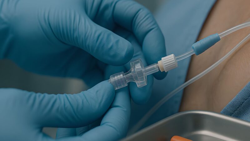 Catheter patient skin insertion treatment using gloves Catheter patient skin insertion treatment using gloves
