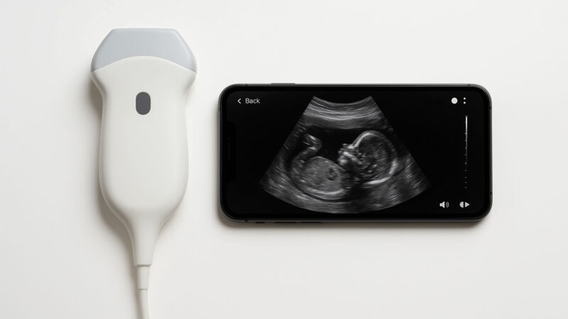 Handheld ultrasound device and mobile phone side-by-side