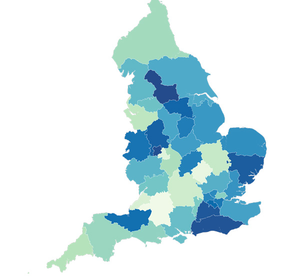 Map highlighting the 42 Integrated Care Systems across England