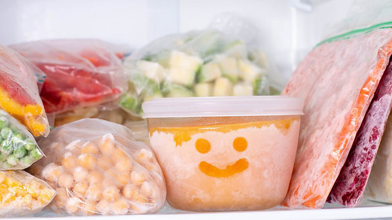 Food container in the freezer with a smiley face Food container in the freezer with a smiley face